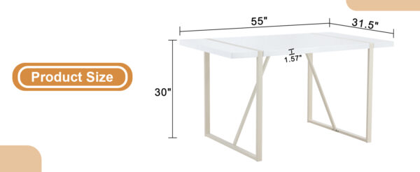 264b3a67961e47fdb5ebddf4ade8c6a4_f6a85000aff51a213da44ed3965f1c75 Industrial rectangular MDF Cream style dining table for 4-6 people with 1.5 inch thick MDF top and white metal legs frame for work desk, kitchen, terrace, dining room