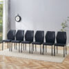 Luxury Simple Chair - Set of 6 BLACK PU Material High Resilience Dining Chair with Metal Black Leg.The Chair Back Has a Vertical Stripe Design With Smooth And Uniform Lines.