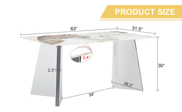 266a8f2f680049b6ae9e62f9a3ae0842_863152f79a3ee1b1c6def3fbb9aeceac 63"x31.5x30" Pandora Patterned Rock Slab Dining Table with Silver Stainless Steel Butterfly Legs.The tabletop is designed to be scratch and heat resistant.Slabs Tabletop,Stainless Steels Legs.