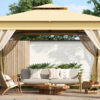 TREXM 10x12 Outdoor Gazebo Tent with Double Roofs, Patio Gazebo with Mosquito Netting, Patio Canopy for Backyard, Garden, Lawn and Deck (Beige)