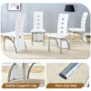 Table and chair set.63"*35.4" White Imitation Marble Pattern MDF Dining Table Set - 4 PU Chair With White Saddleback, Geometric Pattern Backrest,Silver Curved Metal Leg.Suitable For Various Scenes.