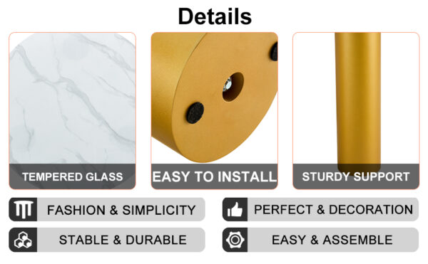 Round white dining table, artificial marble glass stickers, golden MDF legs, kitchen dining table, living room dining table 40 "* 40" * 29.4 "F-X03