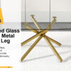 Large Modern Minimalist Rectangular Glass Dining Table with 0.39" Tempered Glass Top and Gilded Metal Legs for Kitchen, Dining Room, Living Room, Meeting Room, Ballroom 71" x 35.4" x 30".