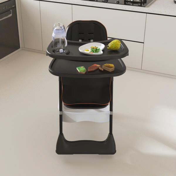Adjustable Baby High Chair 0-6 Years – Portable Infant Feeding Seat with Safety Belt, Silent Lockable Wheels & Easy-Clean Design for Home, Dining, Living Room, Bedroom (Black)