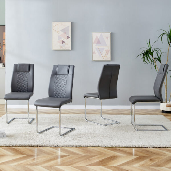 Modern Dining Chairs with Faux Leather Padded Seat Dining Living Room Chairs Upholstered Chair with Metal Legs Design for Kitchen, Living, Bedroom, Dining Room Side Chairs Set of 8 (Grey+PU)C-001