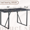 Industrial rectangular MDF black dining table for 4-6 people with 1.5 inch thick MDF top and black metal legs for work desk, kitchen, terrace, dining room.55*31.4