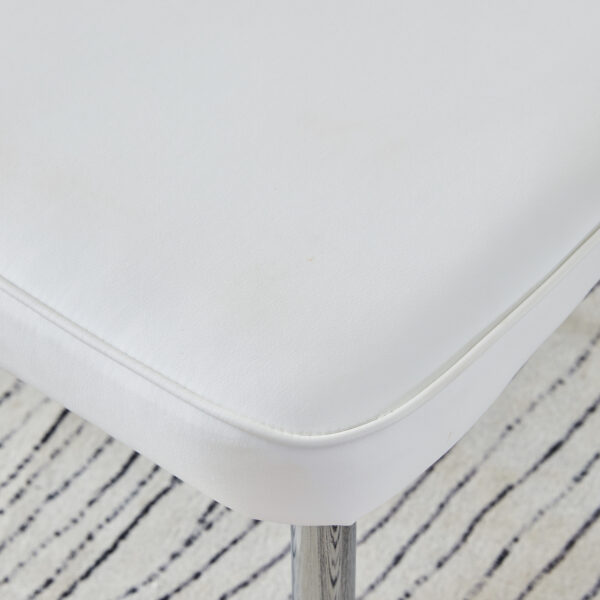 272864268aaf4885b863057d6b422308_121fe523bb556420d813a93d5676594f Table and chair set.63"*35.4" White Imitation Marble Pattern MDF Dining Table Set - 4 White PU Chairs with a vertical stripe design on the backrest.Create Your Exclusive Low-Key Luxury Space.