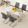 Table and chair set.63*31.4 Inch Pandora Patterned Sintered Stone Dining Table Set - 4 Dark Gray Chairs With Silver Metal Legs.Modern Light Luxury.Perfect For Dinner Room,Meeting Room,Kitchen,etc.