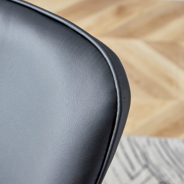 2757686b67d24b57802b7ec017c21c0e_32335d6e4433444591e2079ab24202fa Table and chair set.64.5x35.4 Inch Stylish White Marble Textured Dining Table.Paried With 4 Black PU Chairs with a vertical stripe design on the backrest.Create Your Exclusive Low-Key Luxury Space.