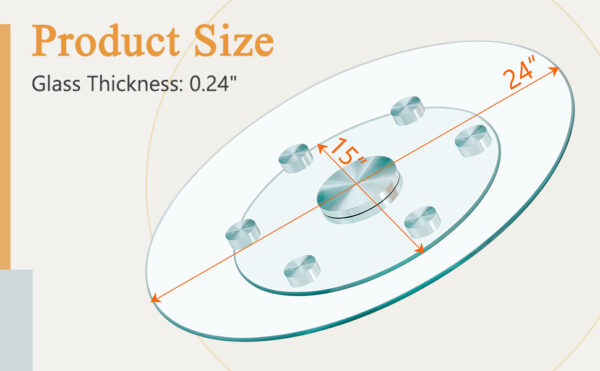 2758066f672441f9bc2a601fc121974a_8b82acd2c3a544a7a32f5fcc4617aaee Double layer rotatable round glass.The rotatable design makes it more convenient to retrieve and place items.The upper glass has a diameter of 24 inches, while the lower glass15 inches.
