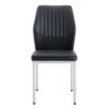 Luxury Simple Chair - Set of 6 BLACK PU Material High Resilience Dining Chair with Metal Silver Leg.The Chair Back Has a Vertical Stripe Design With Smooth And Uniform Lines.