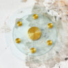 Double layer rotatable round glass.Golden aluminum plate,The rotatable design makes it convenient to retrieve and place items.The upper glass has a diameter of 20 inches,the lower glass15 inches.