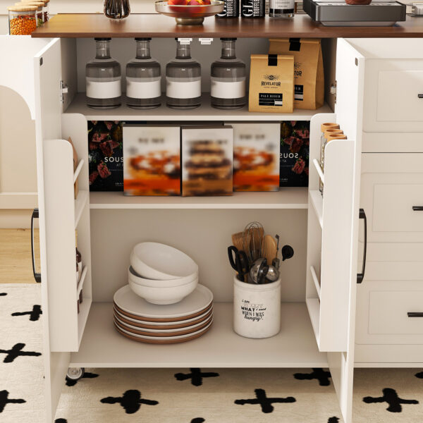 27adb266e4724d99b06062f82e2c0520_3e09231b969a13be5e468e3fbed3fb22 White Kitchen Island Cart with Foldable Tabletop & Drop Leaf - Mobile Breakfast Bar on Wheels with Wood Top and Storage