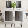 Table and chair set.63"*35.4" White Imitation Marble Pattern MDF Dining Table Set - 6 Soft and Comfortable Dark Gray PU Chair With Arched Metal Silver Leg.Create Your Exclusive Low-Key Luxury Space.