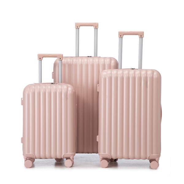 20"/24"/28" 3 pcs/set in ABS Spinner Wheel Luggage, Carry on Suitcase, with Cup Holder & USB Port & Phone Holder (Pink)