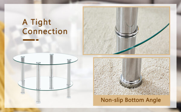 27ebb2ad546d4e14bdb8c59ac562fe62_d73b8a1f746f9839fe75d981069178a0 Contemporary Minimalist Double Layer Tempered Glass Coffee Table - 27.5" Top and 23.6" Bottom.Reinforced Glass Tabletop,Stainless Steel Silver Plated Legs.