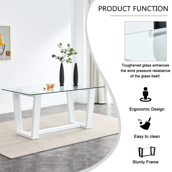 Glass Dining Table Large Modern Minimalist Rectangular for 6-8 with 0.4" Tempered Glass Tabletop and white MDF Trapezoid Bracket,For Kitchen Dining Living Meeting Room Banquet Hall F-1550