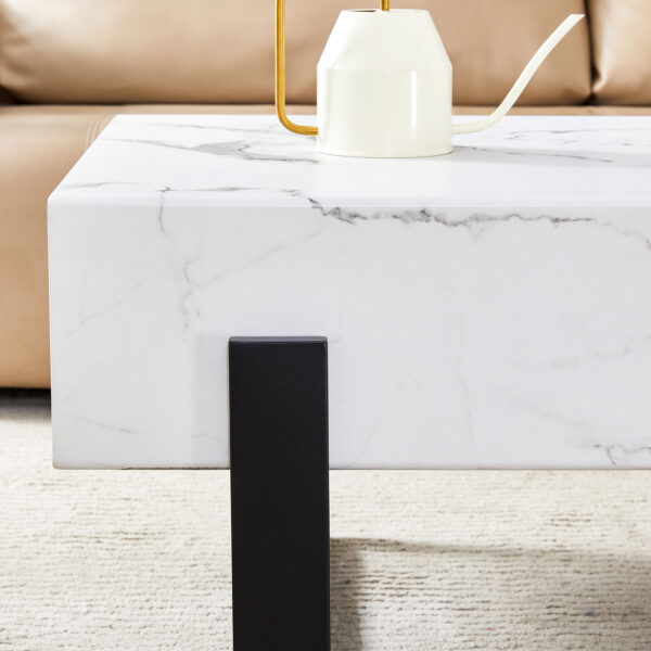 280de7a1a1594ea4bb9dd5ce6382d2d8_36cb86c491d0e37b72f871a71fb30786 47.2"x23.6" Black and White Minimalist MDF Marble-Patterned Coffee Table.White marble pattern sticker,Black metal leg spray coating,MDF Coffee table.Showcasing a modern and simple style.