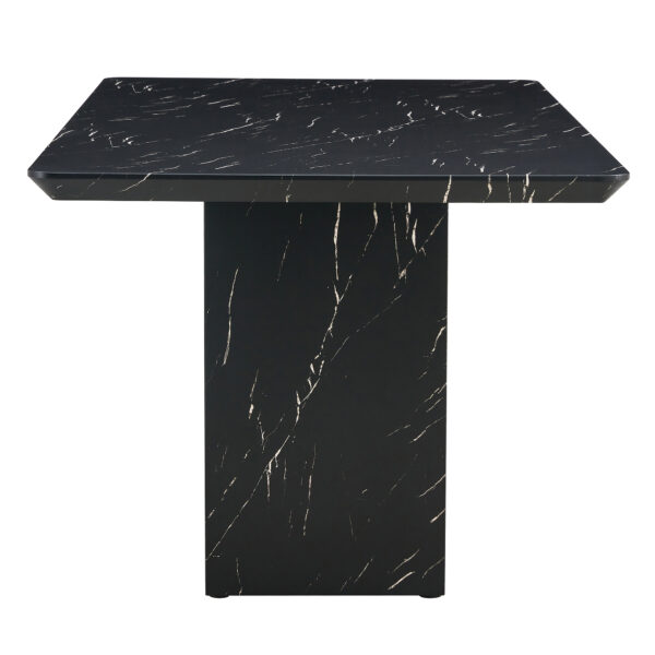 Table and chair set.Black Marble Pattern MDF Dining Table Set - 63"x35.4" with 6 Light Gray Linen Fabric Chairs.Integrated Seat and Backrest,Linen-Cotton Material.Suitable for kitchen,Dining room,etc.