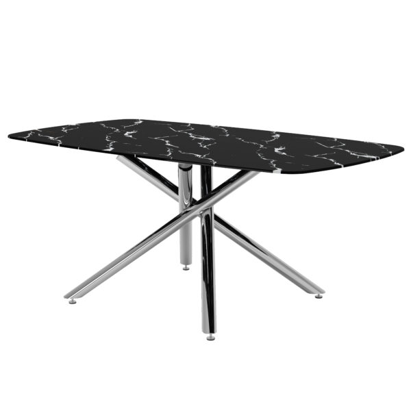 2825b45a8d1142d982aa82f2703297ce_f7efe8c80e315ac5f6cfde0c19264ada Large modern minimalist rectangular dining table with 0.39 "imitation marble black tabletop and silver metal legs, suitable for kitchen, dining room, living room, conference room.W1151S00985