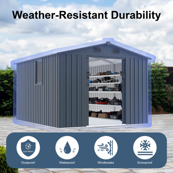 28781a6bb1354d9fa6c8ed949ab1e3e5_8b99bd6559308caf791d54302b6f6164 8x10 FT Outdoor Storage Shed, Large Metal Tool Sheds with Window and Lockable Doors, Garden Shed for Backyard Garden Patio Lawn, Dark Grey
