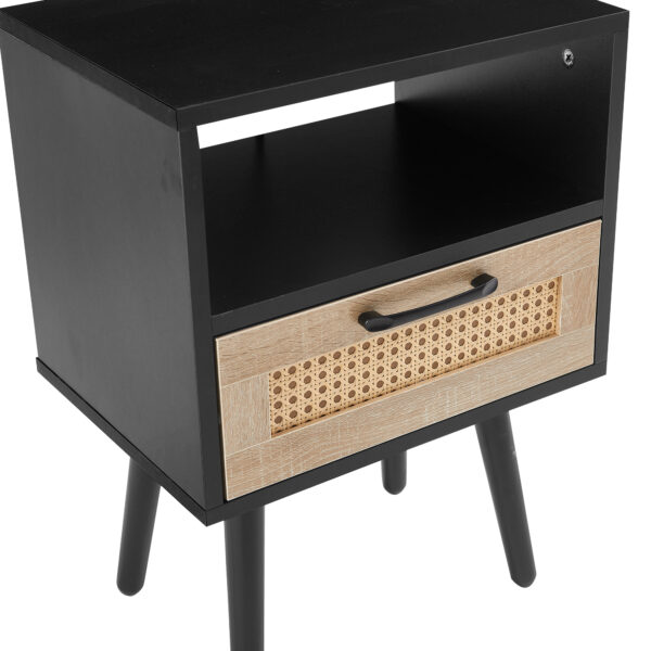 28bbaa3cd3f140b9b8fa1d96a9e88077_20230321_0e24ad49442e2ef9a440f23ea14ade36 15.75" Rattan End table with drawer and solid wood legs, Modern nightstand, side table for living room, bedroom, black
