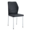 Luxury Simple Chair - Set of 6 BLACK PU Material High Resilience Dining Chair with Metal Silver Leg.The Chair Back Has a Vertical Stripe Design With Smooth And Uniform Lines.