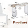 Table and chair set.63*31.4 Inch Pandora Patterned Sintered Stone Dining Table Set - 6 White Chairs With Silver Metal Legs.Modern Light Luxury.Perfect For Dinner Room,Meeting Room,Kitchen,etc.