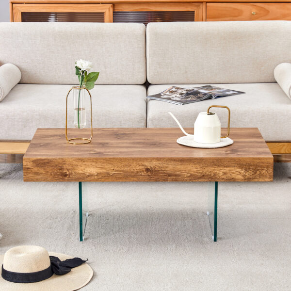 295cd3e36abb43b3a88dee294fbf9602_2d1c3514c5c46e93fa5443706937e8b2 Natural Style MDF Coffee Table - 39.3"x21.6" with Tempered Glass Legs.Density Board Sticker,Reinforced Glass.