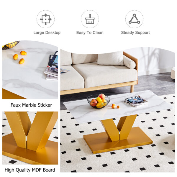 2964b70ec9bc4745b4d2260628a15987_e496972c98134e3da25520bcab396dfd Modern minimalist coffee table. Tempered glass with stickers tabletop,golden MDF pillars. Suitable for living room and dining room