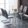 Modern Dining Chairs with Faux Leather Padded Seat Dining Living Room Chairs Upholstered Chair with Metal Legs Design for Kitchen, Living, Bedroom, Dining Room Side Chairs Set of 4 (Grey+PU)C-001