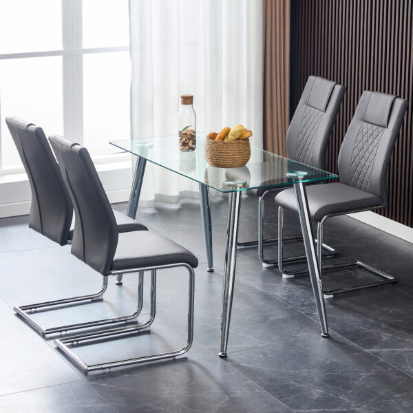 Modern Dining Chairs with Faux Leather Padded Seat Dining Living Room Chairs Upholstered Chair with Metal Legs Design for Kitchen, Living, Bedroom, Dining Room Side Chairs Set of 4 (Grey+PU)C-001