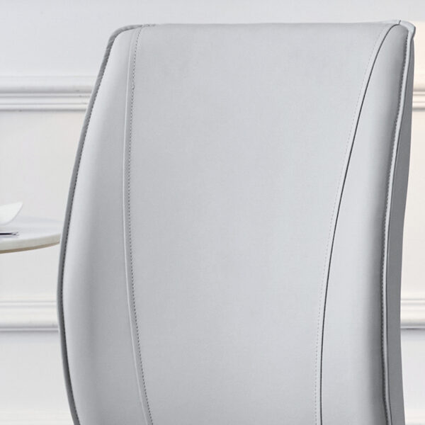 297674fd56544c109b62db32d9e07f98_944155ab06bdaf22a23c666105b2e1ca Table and chair set.63"*35.4" White Imitation Marble Pattern MDF Dining Table Set - 6 Soft and Comfortable Light Gray PU Chair With Arched Metal Silver Leg.Create Your Exclusive Low-Key Luxury Space.