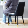 Modern Two-Tone PU Dining Chairs - White and Black spliced chairs With Gold Decorated Legs.White and Black spliced,Black Metal Legs,Set of 4 chairs.