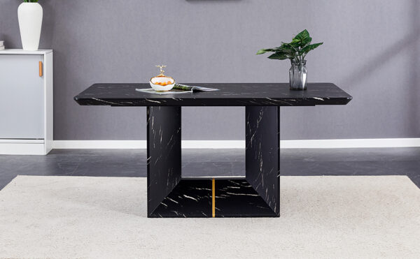 This modern dining table with MDF marbled design gives you a luxurious and elegant feel, adding a touch of elegance whether it is a family dinner or entertaining guests.