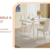 55"x31.5"Cream-Style White MDF Dining Table Set with 4 Armless Chairs.The backrest of the dining chair is designed with multiple vertical stripes.Adding a warm atmosphere to your family.