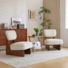 [Set of 2] Modern Beige Lounge Chair with Polyester Upholstery, Sturdy Wood Base With Walnut Finish, Minimalist and Stylish Accent Seating for Living Room, Bedroom, or Office