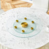 Double layer rotatable round glass.Golden aluminum plate,The rotatable design makes it convenient to retrieve and place items.The upper glass has a diameter of 24 inches, the lower glass15 inches.