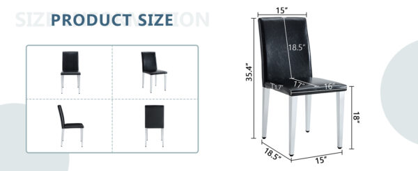 29c2e08b00de4d65b9ab0768fe732374_9e1a649ac8759440c6e73dead9511268 Four Black PU dining chairs,Silver Metal Legs.Simple and versatile, comfortable and accompanied. Exquisite and versatile dining chairs unlock a comfortable new experience.(Set of 4)