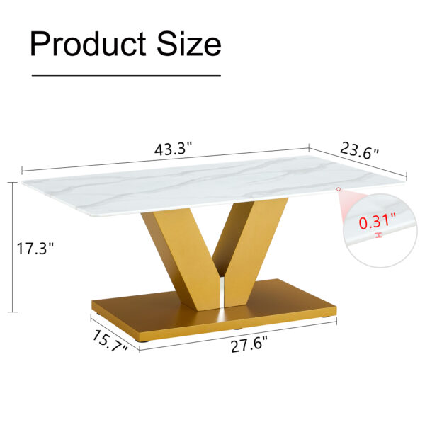 29c372b6a939477288fa7873563090f7_2968c44685d6b4d8c0150951e50d5cc7 Modern minimalist coffee table. Tempered glass with stickers tabletop,golden MDF pillars. Suitable for living room and dining room