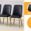 Table and chair set.Luxurious Style Tempered Glass Dining Set-71"x35.4"with 8 Black PU Chairs with Simple Line Designs On The Backrest .Golden Metal Legs.Tempered Glass Top With White Texture sticker.