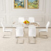 Table and chair set.63*31.4 Inch Pandora Patterned Sintered Stone Dining Table Set - 6 White Chairs With Silver Metal Legs.Modern Light Luxury.Perfect For Dinner Room,Meeting Room,Kitchen,etc.