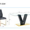 Table and chair set.Luxurious Tempered Glass Dining Set - 63"x35.4" with 4 Comfortable Black PU Chairs With Golden Arched Metal Legs .V-Shaped Support Design Table Leg.