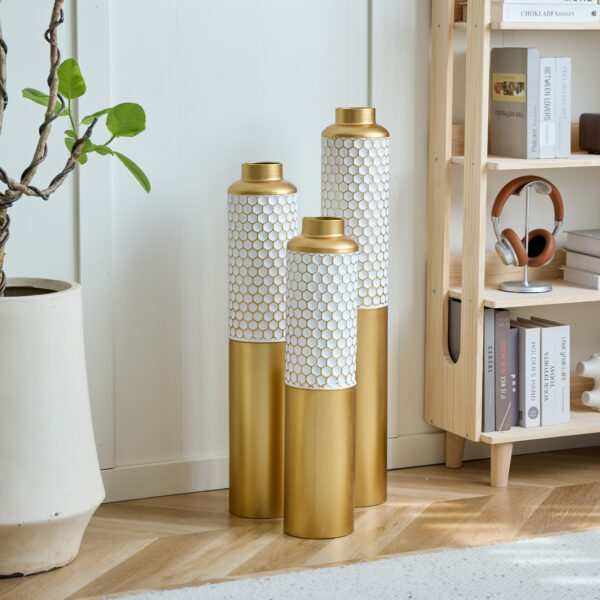 Floor metal vase modern style decoration home droplet shaped white metal vase 3-piece set gorgeous home decoration large glazed metal vase