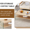 Double layered rectangular coffee table.The board is made of MDF with wooden stickers, with transparent tempered glass on both side.Suitable for various occasions such as living rooms and bedrooms.