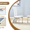 Table and chair set.63"*35.4" White Imitation Marble Pattern MDF Dining Table Set - 4 PU Chair With White Saddleback, Geometric Pattern Backrest,Silver Curved Metal Leg.Suitable For Various Scenes.