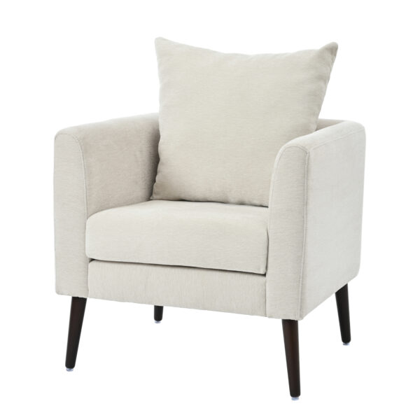 LP Modern Chenille Accent Chair, Upholstered Armchair for Living Room ,Mid Century Fabric Lounge Chair w/ Pillow, Comfortable Reading Chair with Wood Legs for Living Room, Bedroom,Reception Room (Beige)
