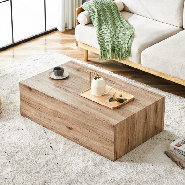 2a5e1d6231554dcea7a4ae4b2c09caad_521f02c9c9708fbbcae6bf86dfad62c7 Light Wood Texture MDF Coffee Table - Simple Modern Style.Modern MDF coffee table with wood texture pattern -39.3x23.6x11.8 inches - stylish and durable design.