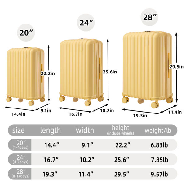 20"/24"/28" 3 pcs/set in ABS Spinner Wheel Luggage, Carry on Suitcase, with Cup Holder & USB Port & Phone Holder (Yellow)
