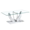 Modern minimalist transparent tempered glass coffee table with marble patterned MDF legs and stainless steel decorative columns. Computer desk. Game table. CT-907